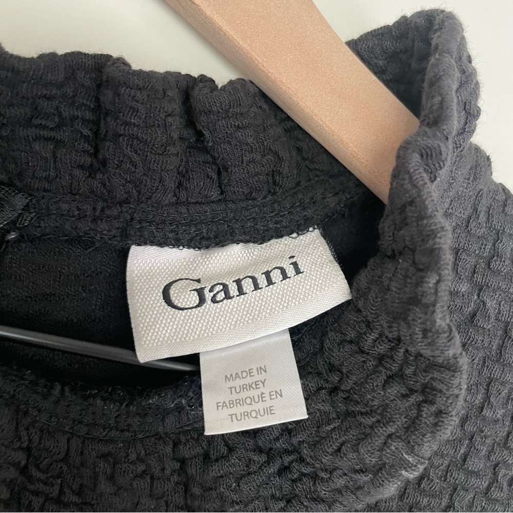 EUC Ganni Anthropologie Pinnacle Knit Black Ruffle Mock Neck Dress With Pockets! - Picture 3 of 5